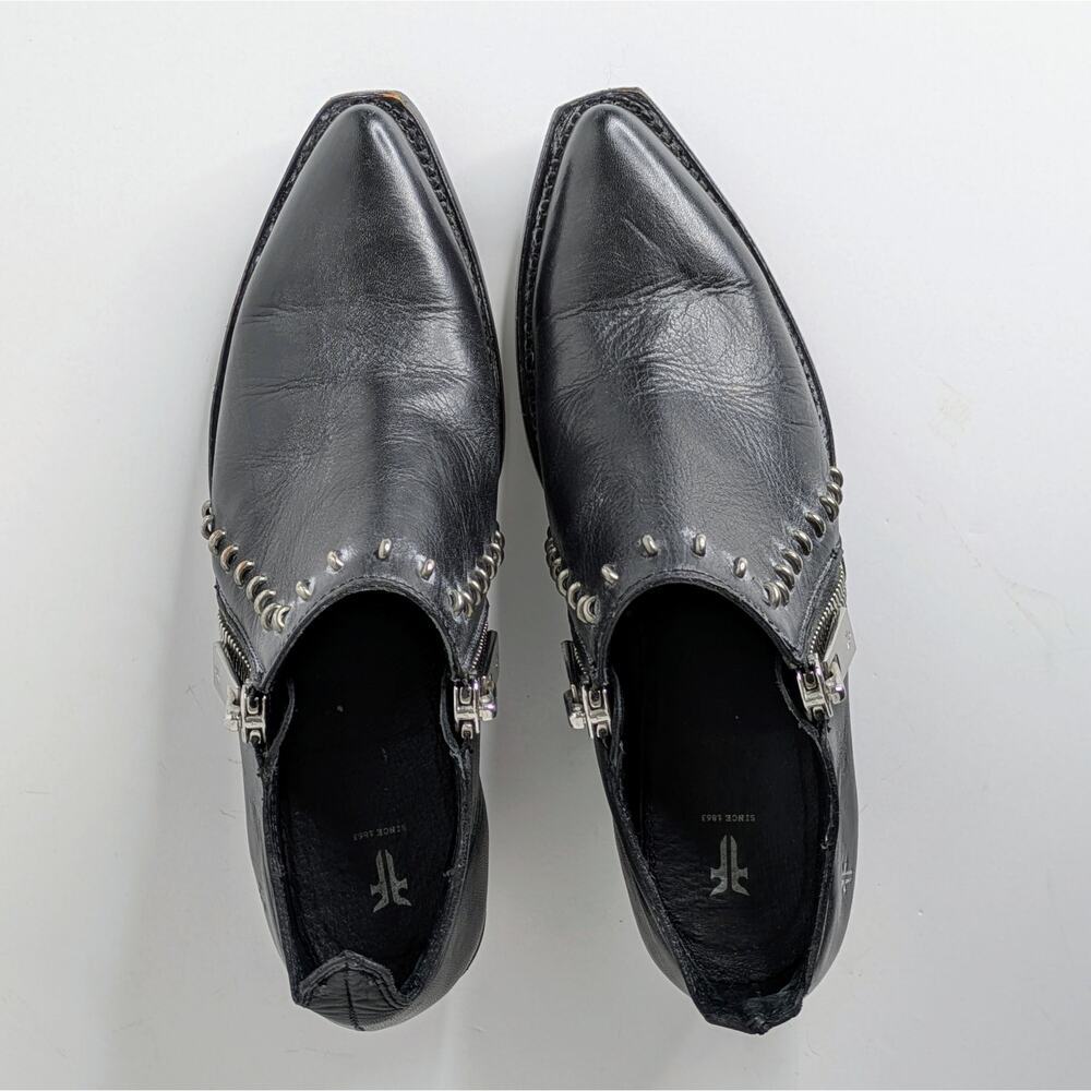 Frye Sacha Shooties 6 Black Leather Silver Stud Ankle Boots Heritage Style - Picture 13 of 16